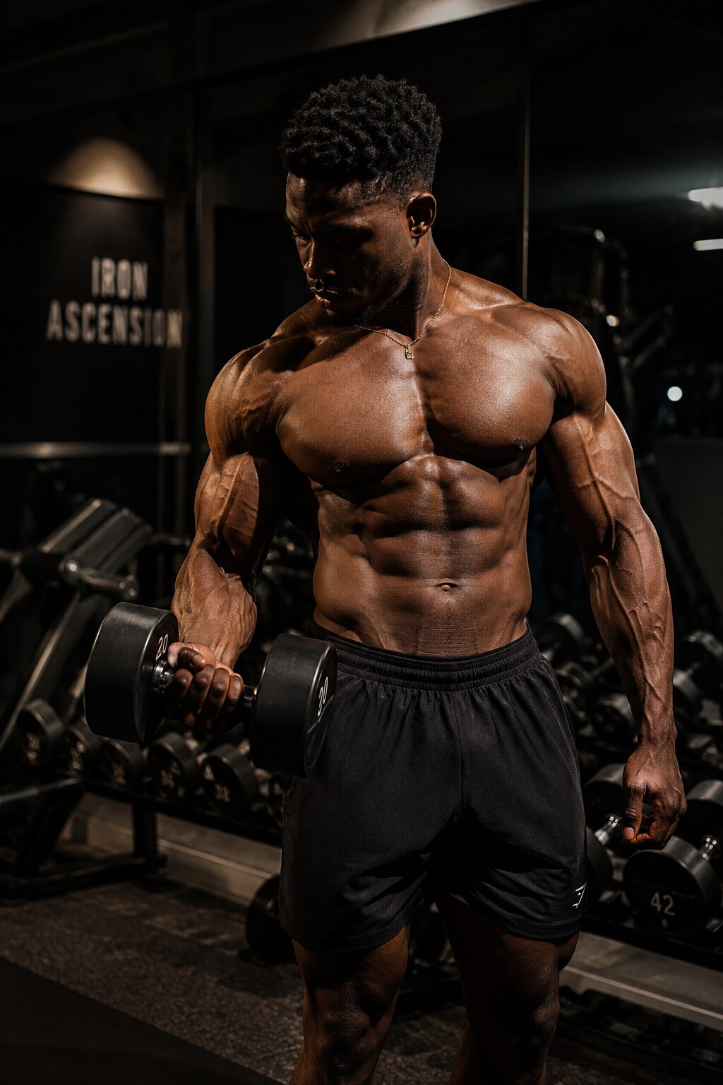 Athlete training with dumbbells